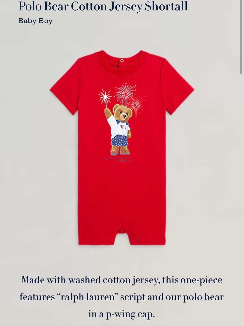Ralph Lauren Red Polo Bear Cotton Jersey Shortall